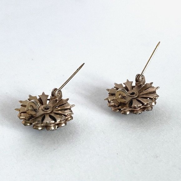 Rhinestone Flowers Two Tone Scatter Brooch Pin Pair UnSigned Prong Set Vintage - Picture 11 of 11